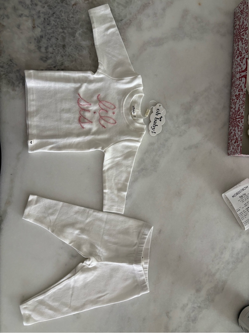 Oh Baby White Kids Matching Set with Pink Script
